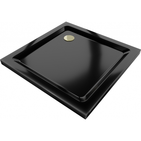 Mexen Flat brodzik kwadratowy slim 80 x 80 cm, czarny, syfon złoty - 40708080G