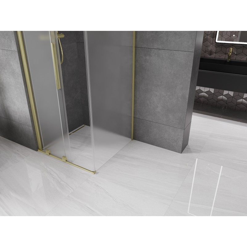 Mexen Velar kabina prysznicowa rozsuwana 100 x 100 cm, szron, złota szczotkowana - 871-100-100-31-55