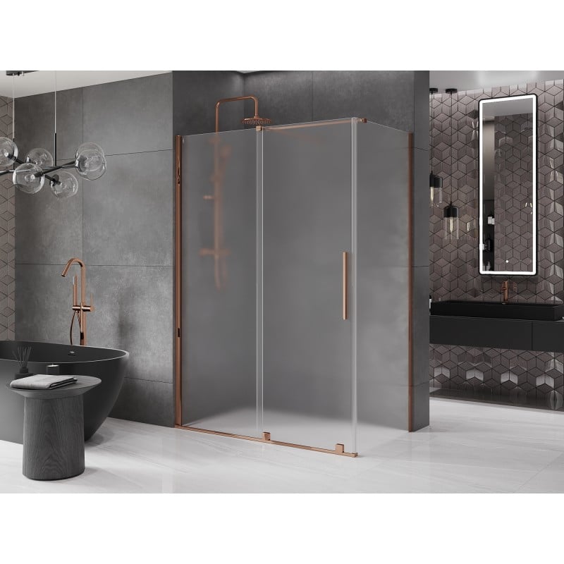 Mexen Velar kabina prysznicowa rozsuwana 160 x 75 cm, szron, różowe złoto - 871-160-075-31-60