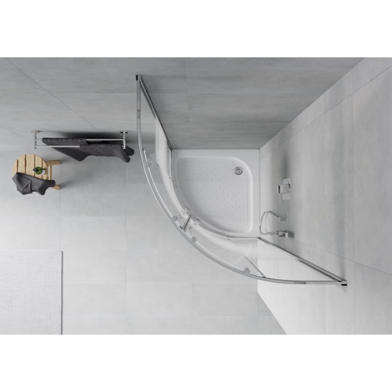 Mexen Rio kabina prysznicowa półokrągła 90 x 90 cm, białe pasy, chrom + brodzik Rio, biały - 863-090-090-01-20-4710