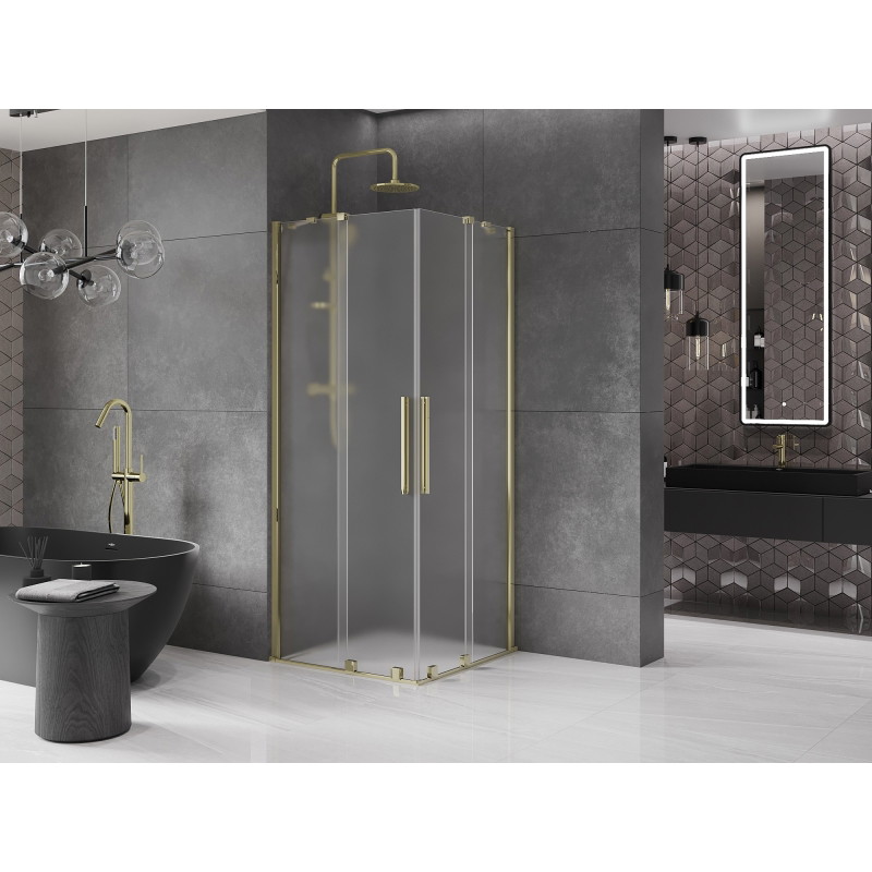Mexen Velar Duo kabina prysznicowa rozsuwana 80 x 80 cm, szron, złota - 871-080-080-32-50