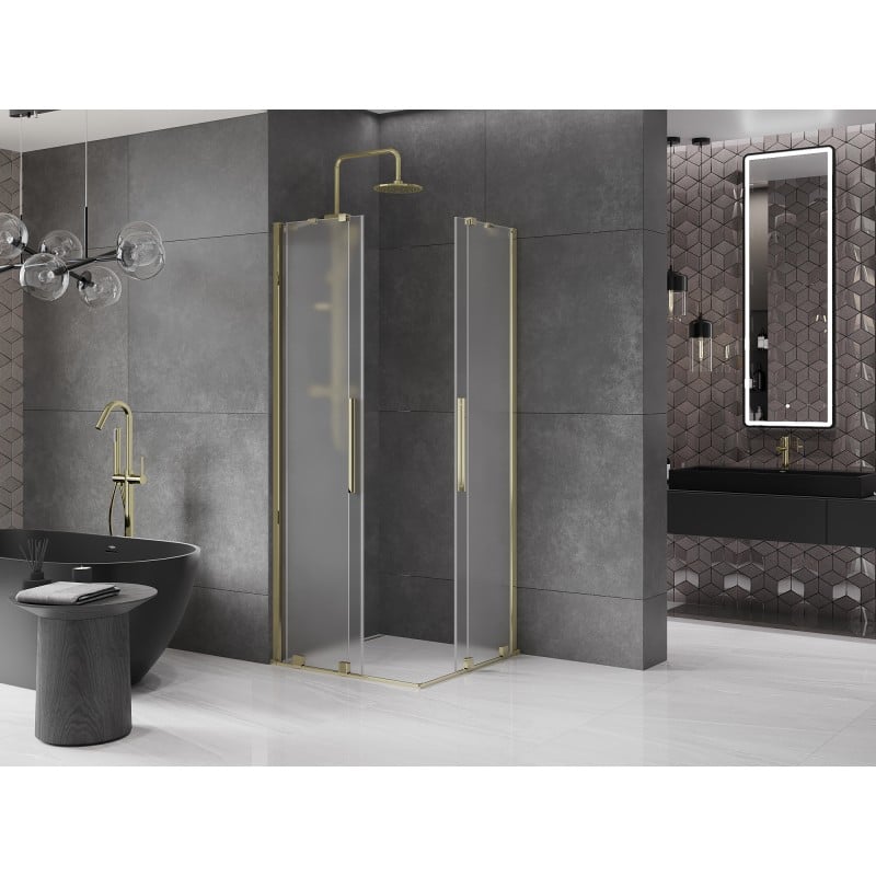 Mexen Velar Duo kabina prysznicowa rozsuwana 100 x 100 cm, szron, złota - 871-100-100-32-50
