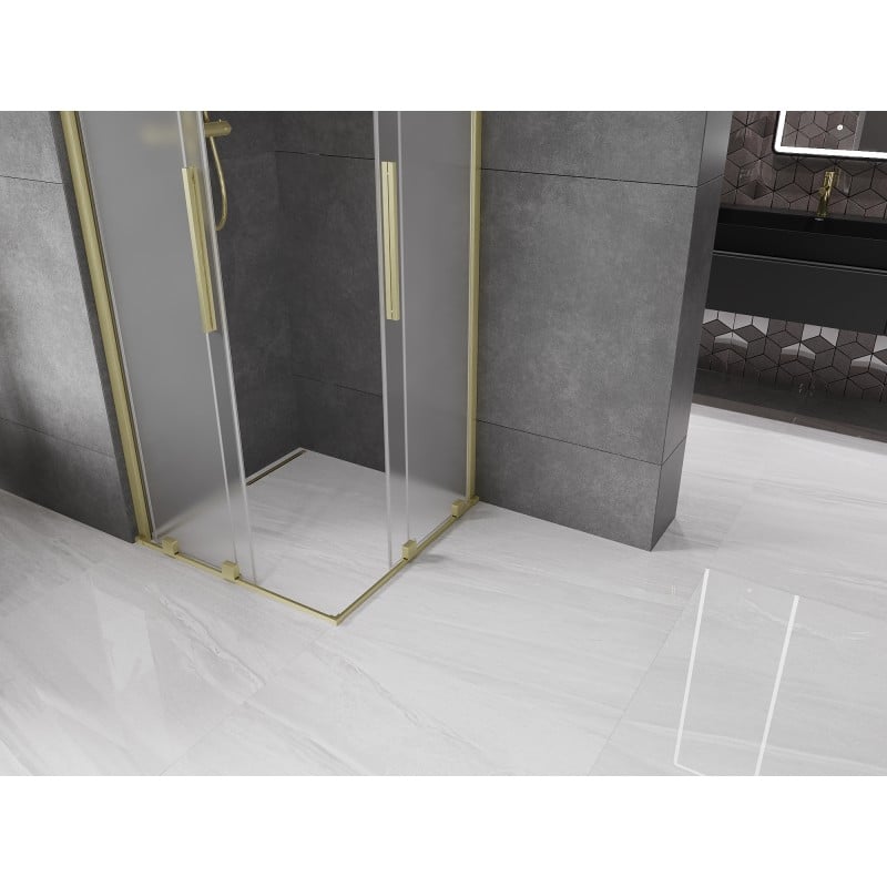 Mexen Velar Duo kabina prysznicowa rozsuwana 90 x 90 cm, szron, złota szczotkowana - 871-090-090-32-55