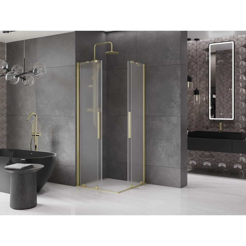Mexen Velar Duo kabina prysznicowa rozsuwana 90 x 90 cm, szron, złota szczotkowana - 871-090-090-32-55