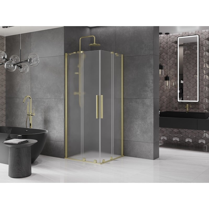 Mexen Velar Duo kabina prysznicowa rozsuwana 100 x 100 cm, szron, złota szczotkowana - 871-100-100-32-55