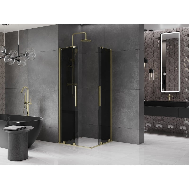 Mexen Velar Duo kabina prysznicowa rozsuwana 100 x 100 cm, grafit, złota szczotkowana - 871-100-100-42-55