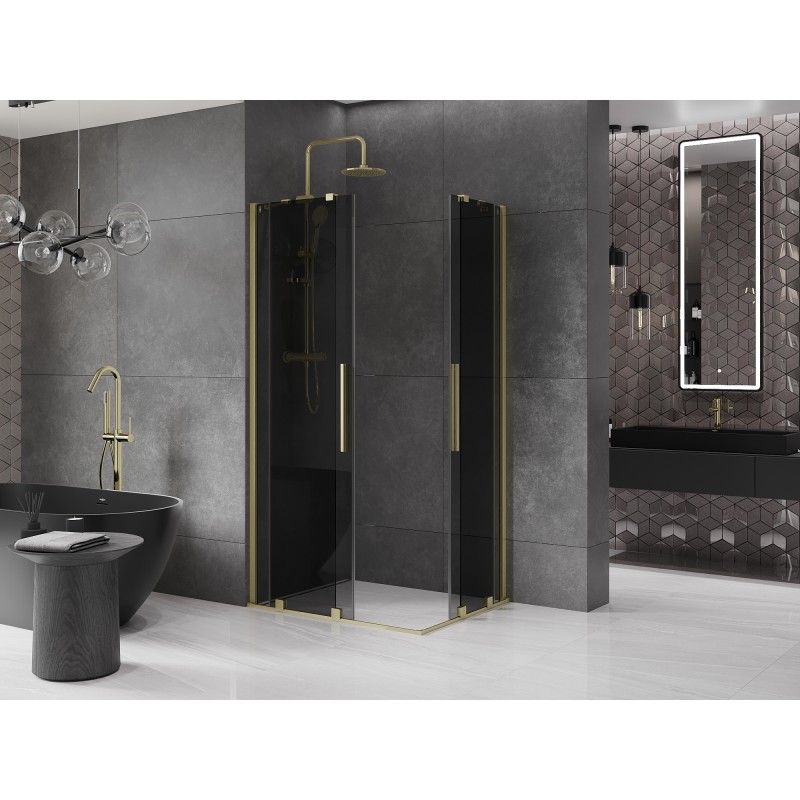 Mexen Velar Duo kabina prysznicowa rozsuwana 90 x 80 cm, grafit, złota szczotkowana - 871-090-080-42-55
