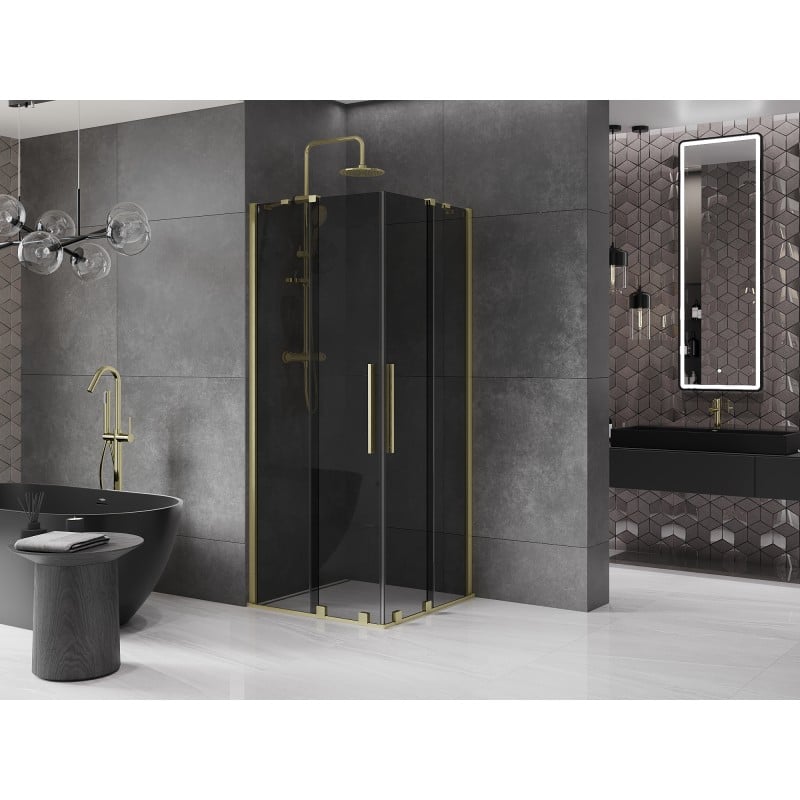 Mexen Velar Duo kabina prysznicowa rozsuwana 80 x 80 cm, grafit, złota szczotkowana - 871-080-080-42-55