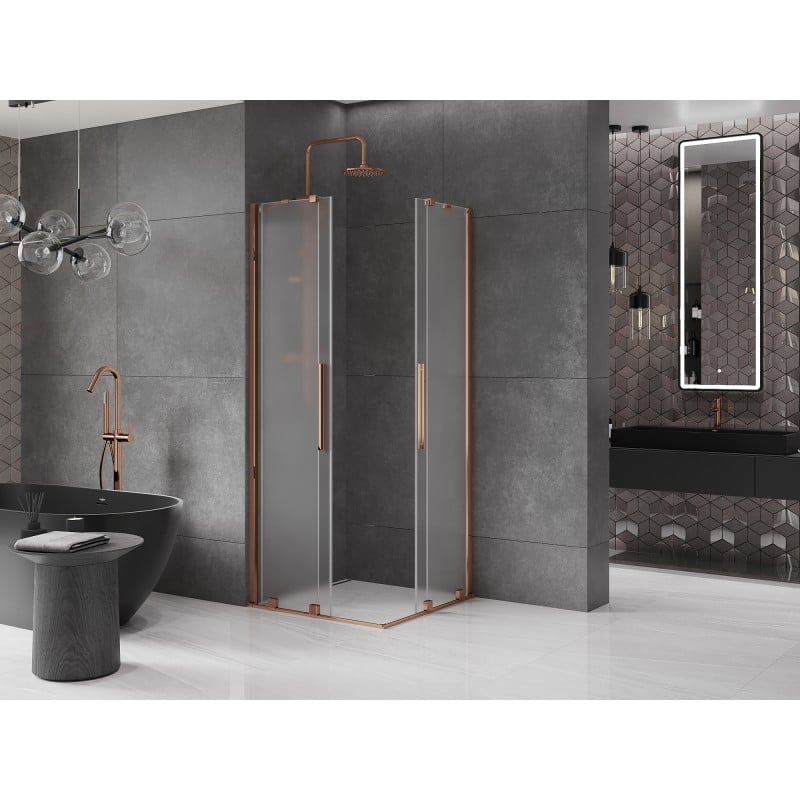 Mexen Velar Duo kabina prysznicowa rozsuwana 90 x 90 cm, szron, różowe złoto - 871-090-090-32-60