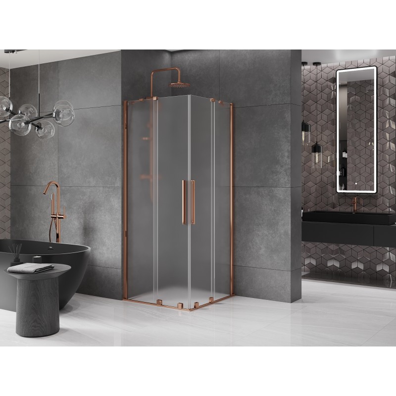 Mexen Velar Duo kabina prysznicowa rozsuwana 90 x 90 cm, szron, różowe złoto - 871-090-090-32-60