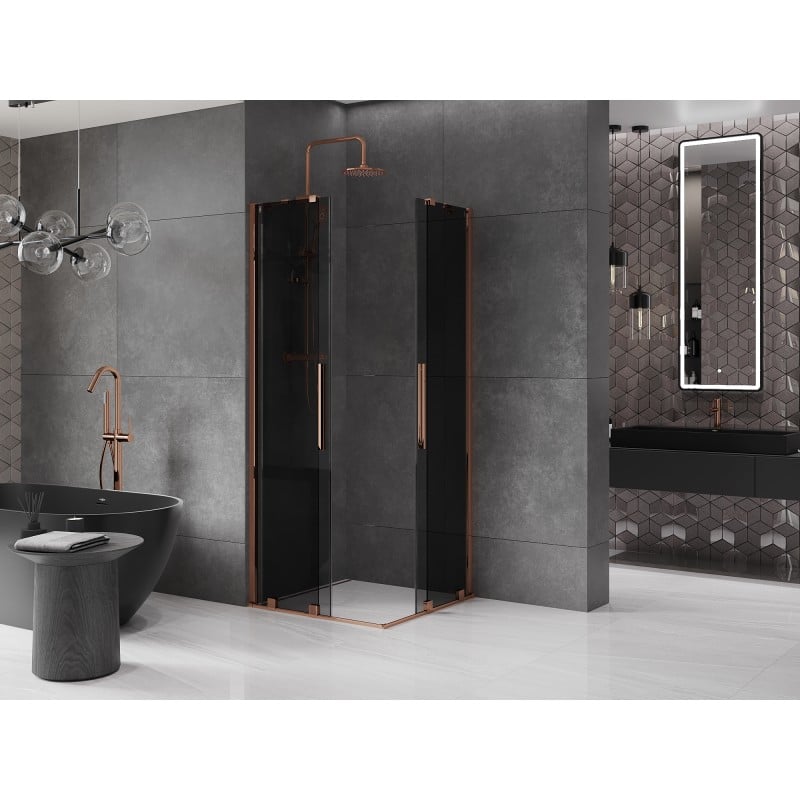 Mexen Velar Duo kabina prysznicowa rozsuwana 80 x 80 cm, grafit, różowe złoto - 871-080-080-42-60