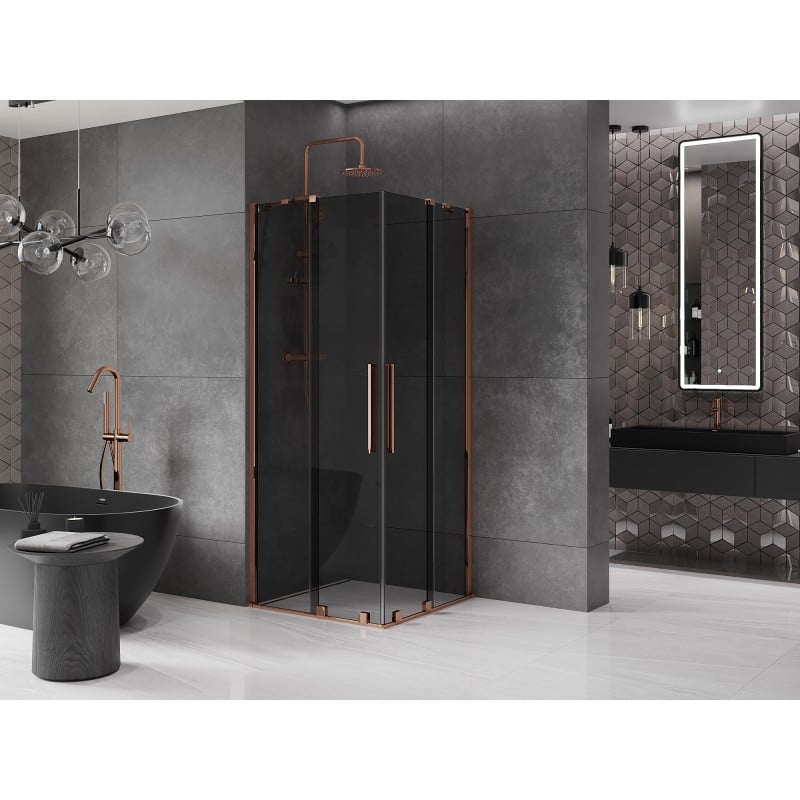 Mexen Velar Duo kabina prysznicowa rozsuwana 90 x 90 cm, grafit, różowe złoto - 871-090-090-42-60