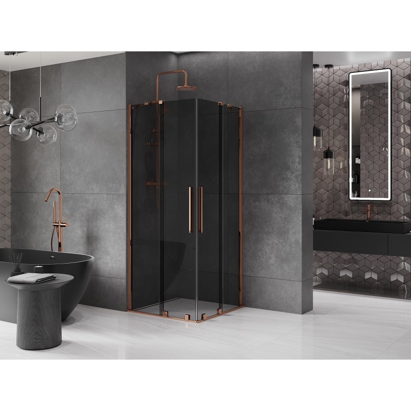 Mexen Velar Duo kabina prysznicowa rozsuwana 100 x 100 cm, grafit, różowe złoto - 871-100-100-42-60