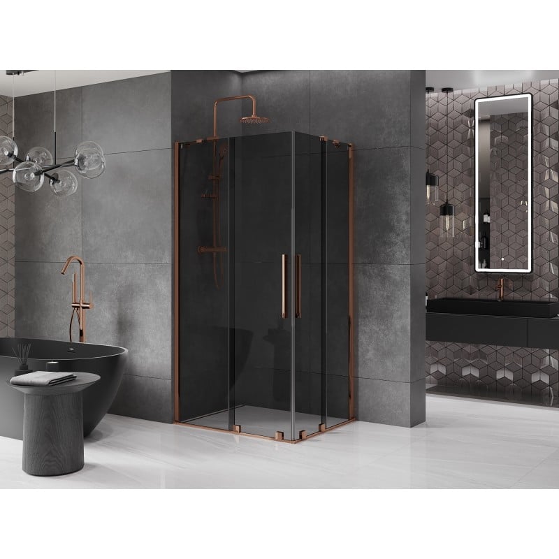 Mexen Velar Duo kabina prysznicowa rozsuwana 90 x 80 cm, grafit, różowe złoto - 871-090-080-42-60