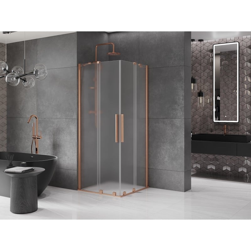 Mexen Velar Duo kabina prysznicowa rozsuwana 90 x 90 cm, szron, miedź szczotkowana - 871-090-090-32-65