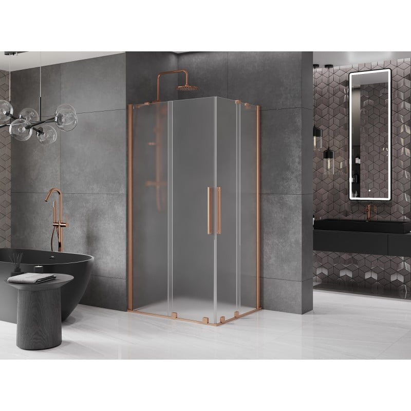 Mexen Velar Duo kabina prysznicowa rozsuwana 90 x 80 cm, szron, miedź szczotkowana - 871-090-080-32-65