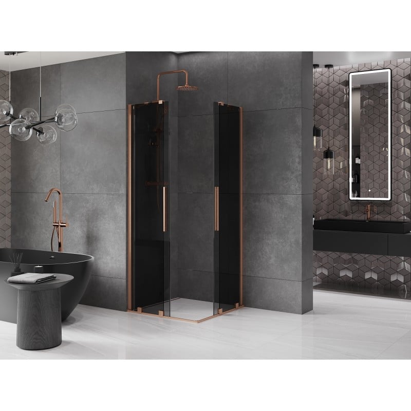 Mexen Velar Duo kabina prysznicowa rozsuwana 80 x 80 cm, grafit, miedź szczotkowana - 871-080-080-42-65