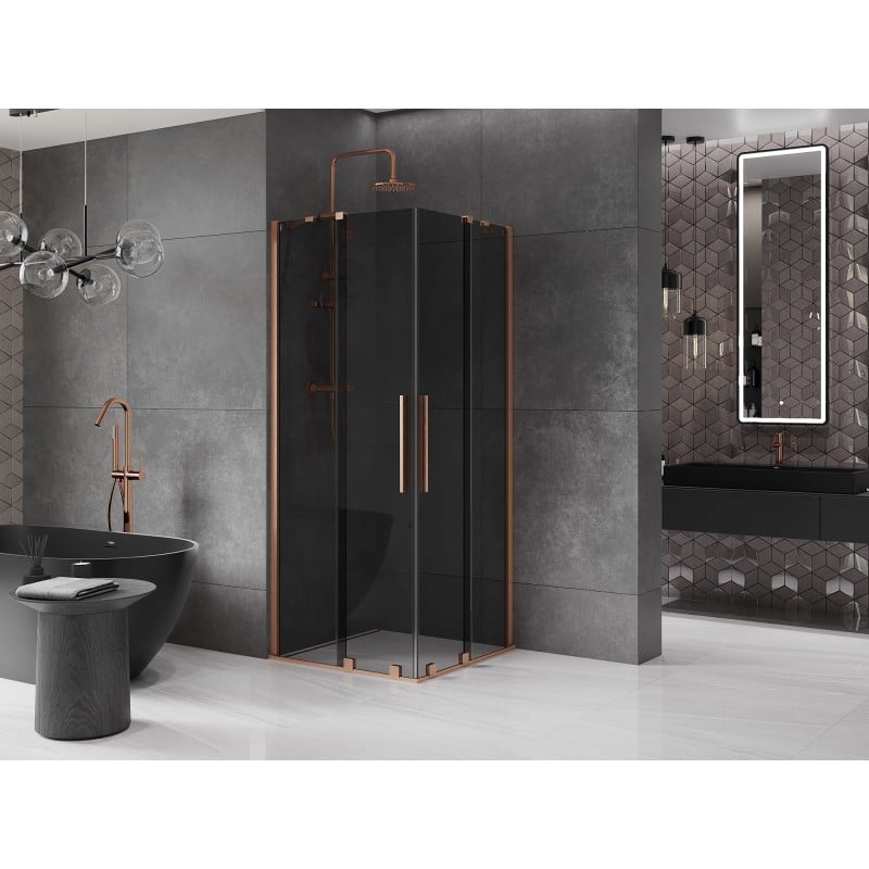 Mexen Velar Duo kabina prysznicowa rozsuwana 90 x 90 cm, grafit, miedź szczotkowana - 871-090-090-42-65