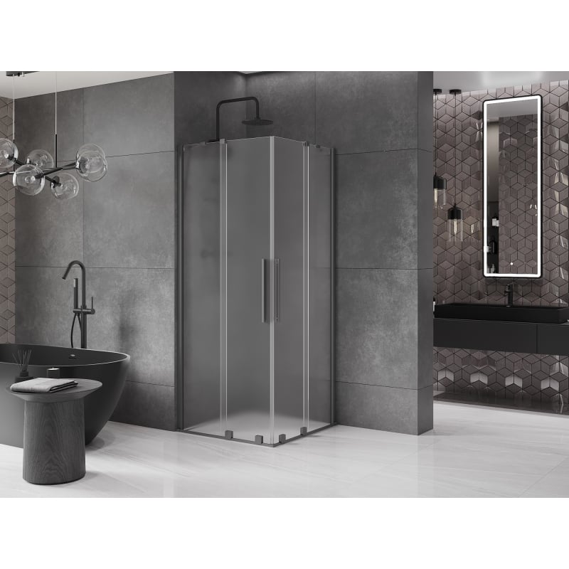 Mexen Velar Duo kabina prysznicowa rozsuwana 80 x 80 cm, szron, gun metal - 871-080-080-32-95