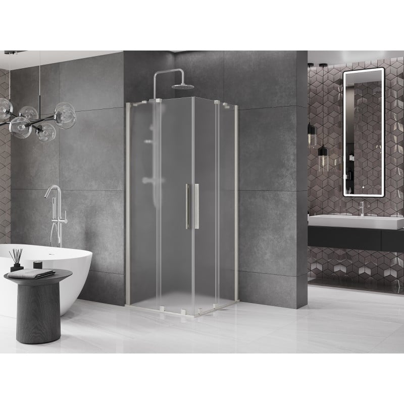 Mexen Velar Duo kabina prysznicowa rozsuwana 90 x 90 cm, szron, nikiel szczotkowany - 871-090-090-32-97