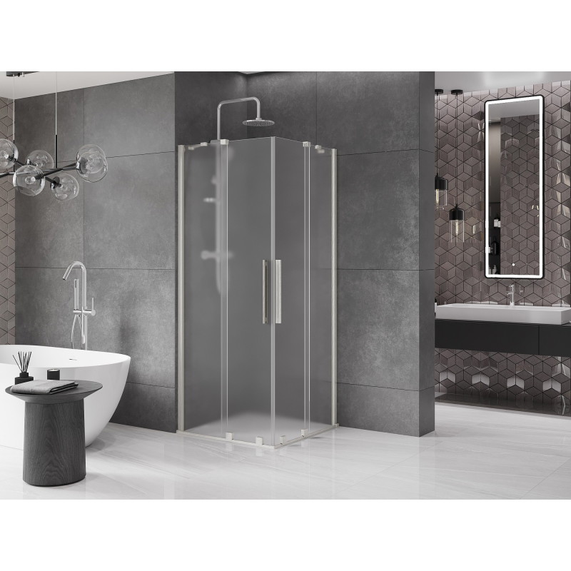 Mexen Velar Duo kabina prysznicowa rozsuwana 80 x 80 cm, szron, nikiel szczotkowany - 871-080-080-32-97