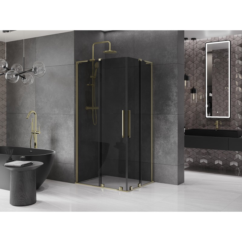 Mexen Velar L Duo kabina prysznicowa rozsuwana 90 x 80 cm, grafit, złota - 871-090-080-02-43-50