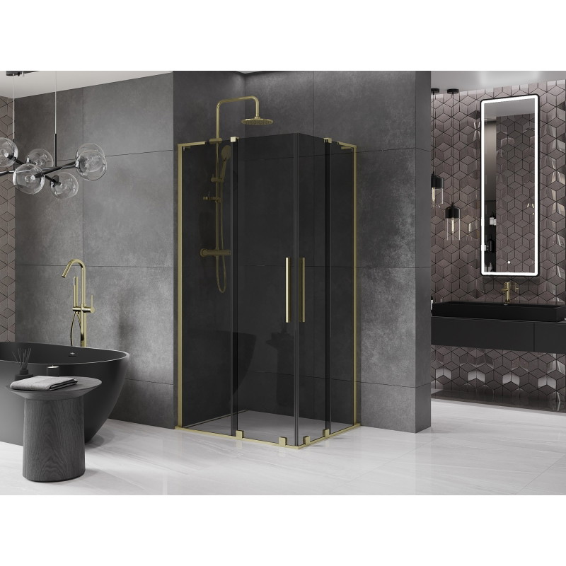 Mexen Velar L Duo kabina prysznicowa rozsuwana 90 x 80 cm, grafit, złota szczotkowana - 871-090-080-02-43-55