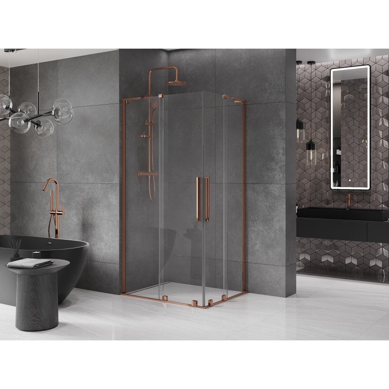 Mexen Velar L Duo kabina prysznicowa rozsuwana 90 x 80 cm, transparent, różowe złoto - 871-090-080-02-03-60
