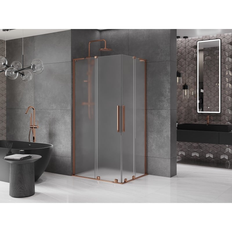 Mexen Velar L Duo kabina prysznicowa rozsuwana 90 x 80 cm, szron, różowe złoto - 871-090-080-02-33-60