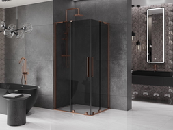 Mexen Velar L Duo kabina prysznicowa rozsuwana 100 x 90 cm, grafit, różowe złoto - 871-100-090-02-43-60