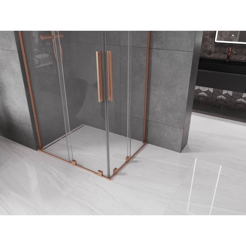 Mexen Velar L Duo kabina prysznicowa rozsuwana 90 x 80 cm, transparent, miedź szczotkowana - 871-090-080-02-03-65