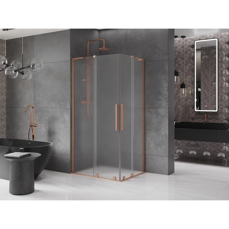Mexen Velar L Duo kabina prysznicowa rozsuwana 90 x 80 cm, szron, miedź szczotkowana - 871-090-080-02-33-65