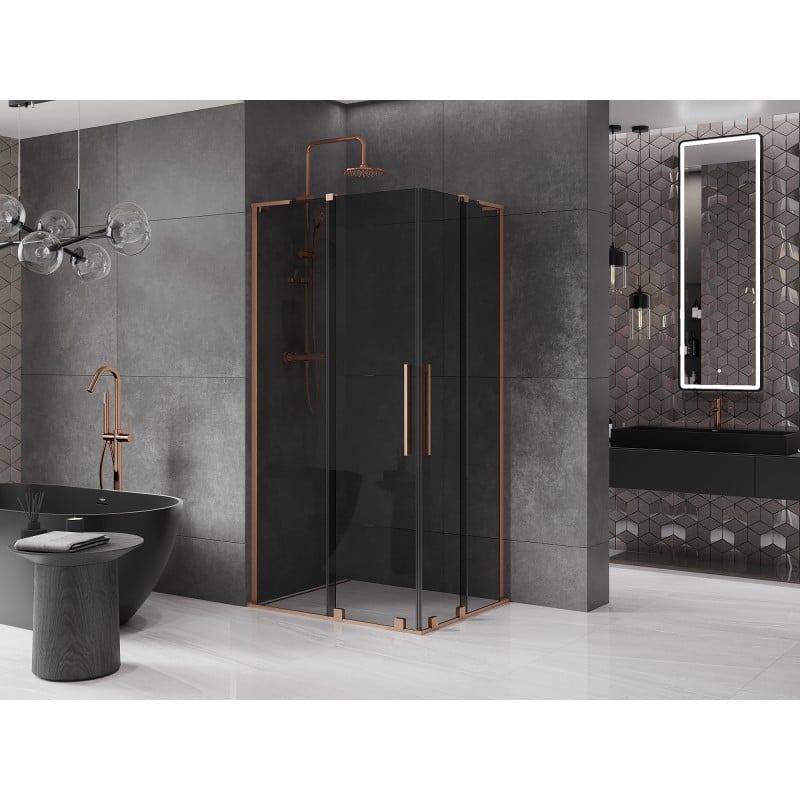 Mexen Velar L Duo kabina prysznicowa rozsuwana 100 x 90 cm, grafit, miedź szczotkowana - 871-100-090-02-43-65