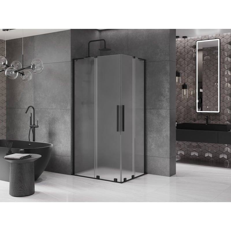 Mexen Velar L Duo kabina prysznicowa rozsuwana 100 x 90 cm, szron, czarna - 871-100-090-02-33-70