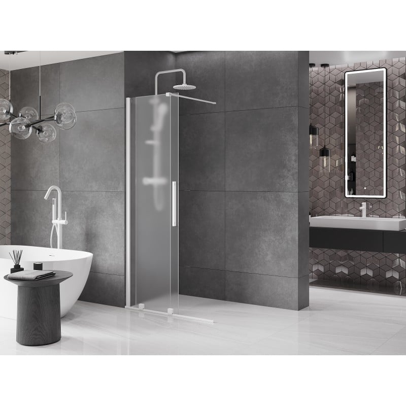 Mexen Velar ścianka prysznicowa rozsuwana Walk-in 110 x 200 cm, szron 8 mm, biała - 871-110-000-33-20