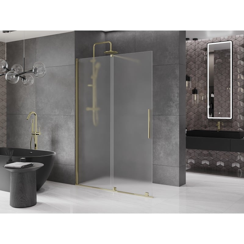 Mexen Velar ścianka prysznicowa rozsuwana Walk-in 150 x 200 cm, szron 8 mm, złota - 871-150-000-33-50