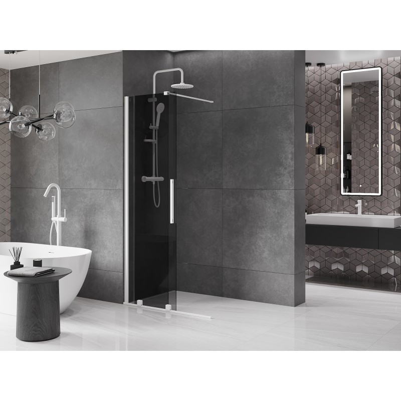 Mexen Velar ścianka prysznicowa rozsuwana Walk-in 75 x 200 cm, grafit 8 mm, biała - 871-075-000-43-20