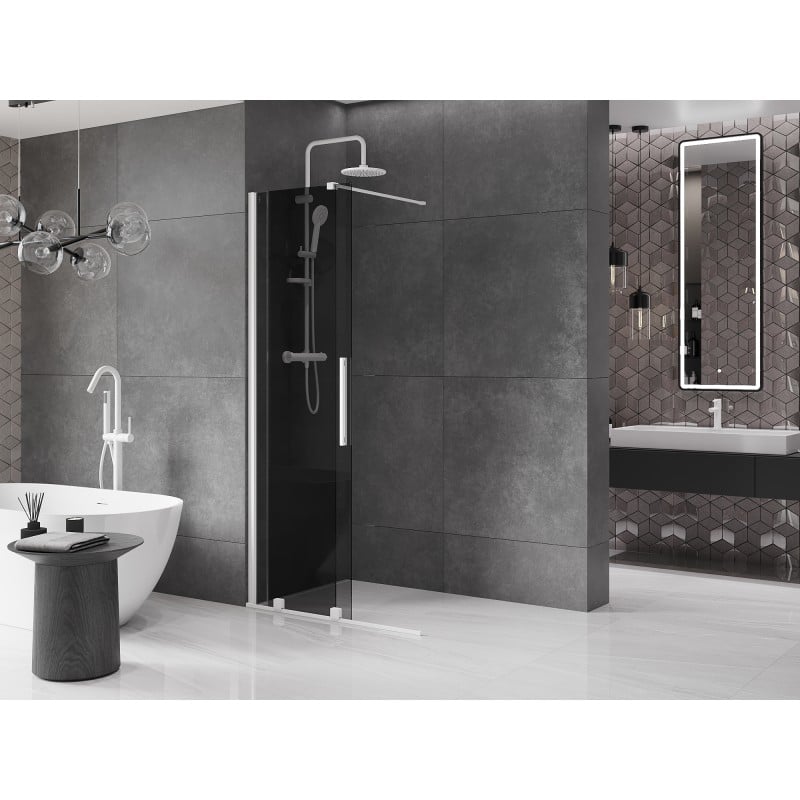 Mexen Velar ścianka prysznicowa rozsuwana Walk-in 100 x 200 cm, grafit 8 mm, biała - 871-100-000-43-20
