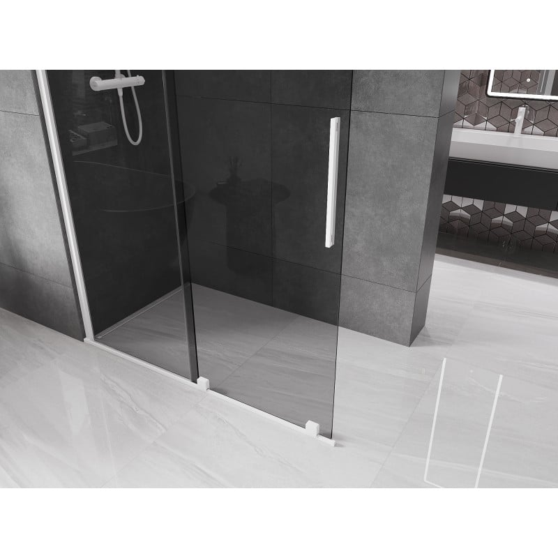 Mexen Velar ścianka prysznicowa rozsuwana Walk-in 140 x 200 cm, grafit 8 mm, biała - 871-140-000-43-20