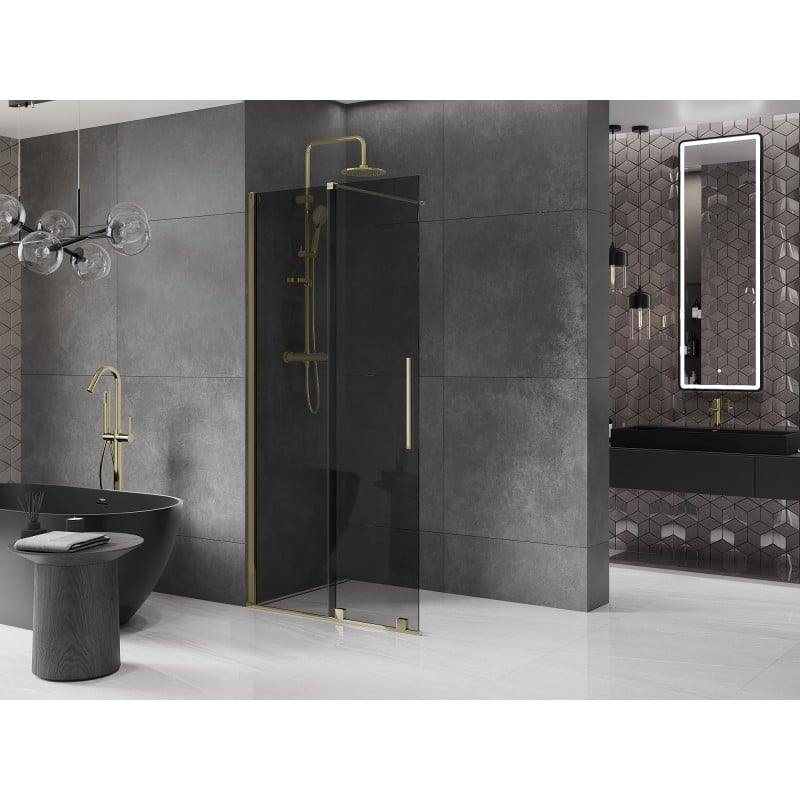 Mexen Velar ścianka prysznicowa rozsuwana Walk-in 80 x 200 cm, grafit 8 mm, złota - 871-080-000-43-50