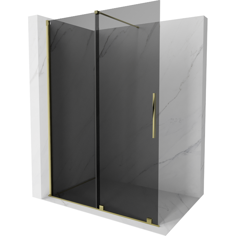 Mexen Velar ścianka prysznicowa rozsuwana Walk-in 130 x 200 cm, grafit 8 mm, złota - 871-130-000-43-50