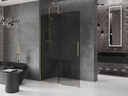 Mexen Velar ścianka prysznicowa rozsuwana Walk-in 130 x 200 cm, grafit 8 mm, złota - 871-130-000-43-50