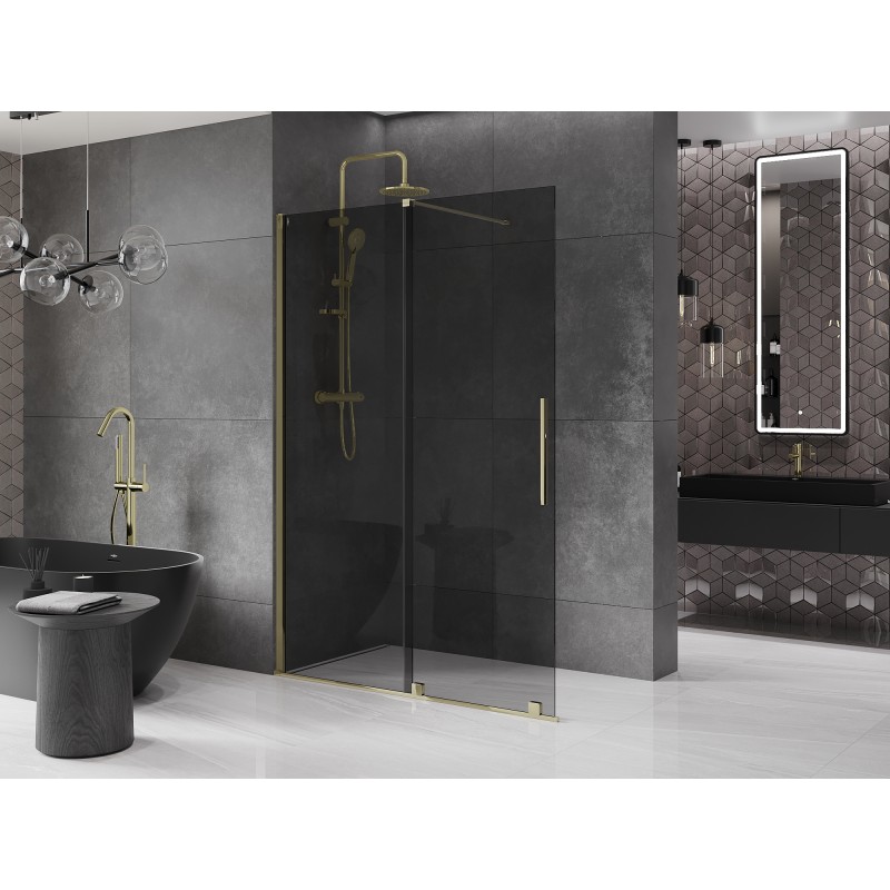 Mexen Velar ścianka prysznicowa rozsuwana Walk-in 150 x 200 cm, grafit 8 mm, złota - 871-150-000-43-50