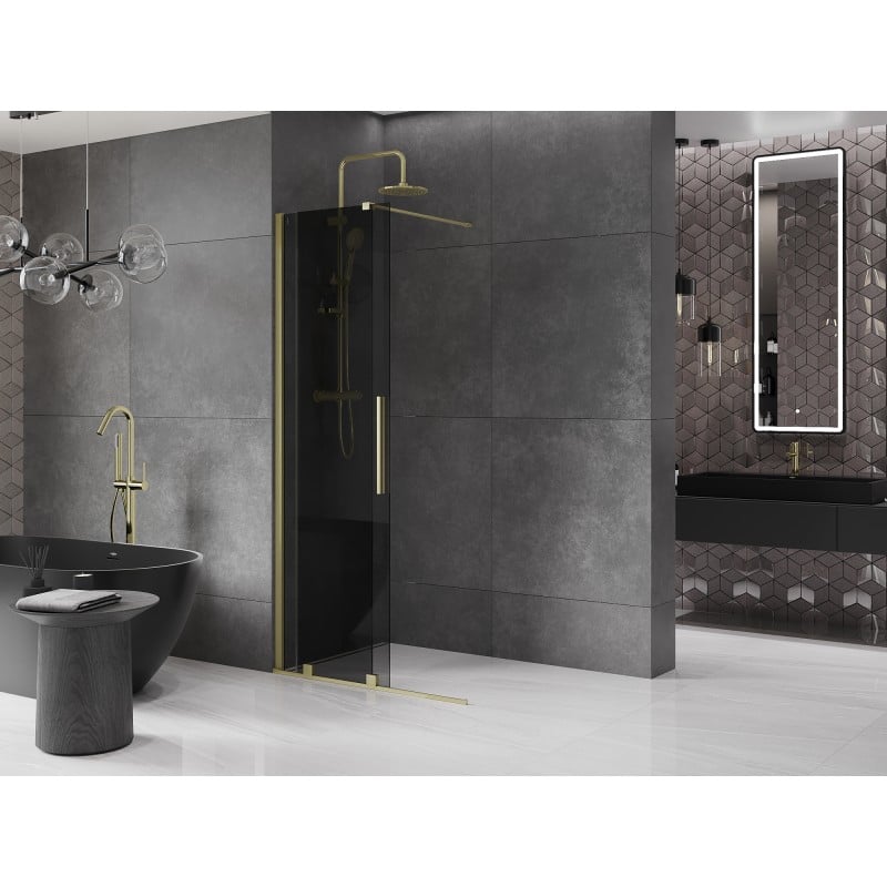 Mexen Velar ścianka prysznicowa rozsuwana Walk-in 70 x 200 cm, grafit 8 mm, złota szczotkowana - 871-070-000-43-55