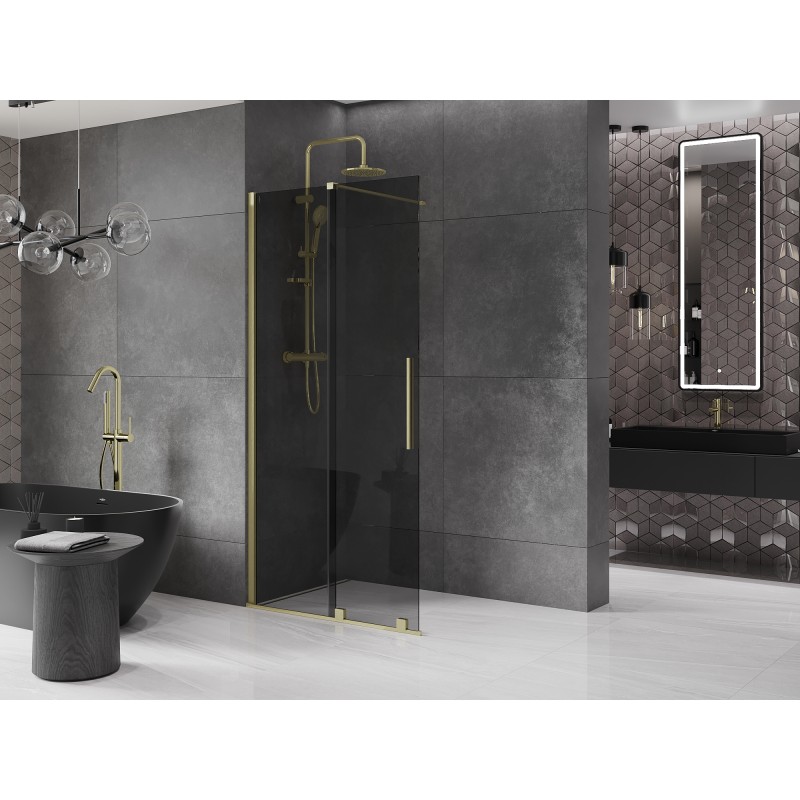Mexen Velar ścianka prysznicowa rozsuwana Walk-in 100 x 200 cm, grafit 8 mm, złota szczotkowana - 871-100-000-43-55