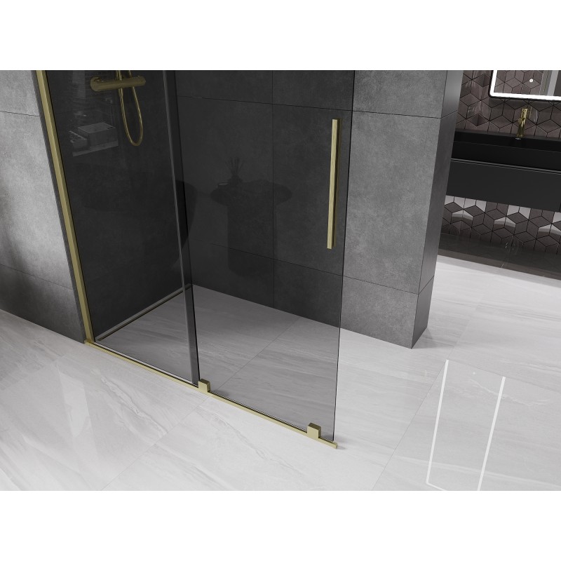 Mexen Velar ścianka prysznicowa rozsuwana Walk-in 150 x 200 cm, grafit 8 mm, złota szczotkowana - 871-150-000-43-55