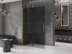 Mexen Velar ścianka prysznicowa rozsuwana Walk-in 140 x 200 cm, grafit 8 mm, złota szczotkowana - 871-140-000-43-55