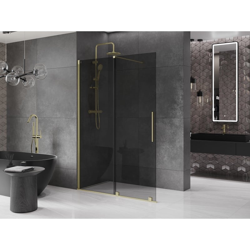 Mexen Velar ścianka prysznicowa rozsuwana Walk-in 160 x 200 cm, grafit 8 mm, złota szczotkowana - 871-160-000-43-55
