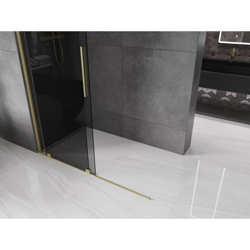 Mexen Velar ścianka prysznicowa rozsuwana Walk-in 140 x 200 cm, grafit 8 mm, złota szczotkowana - 871-140-000-43-55