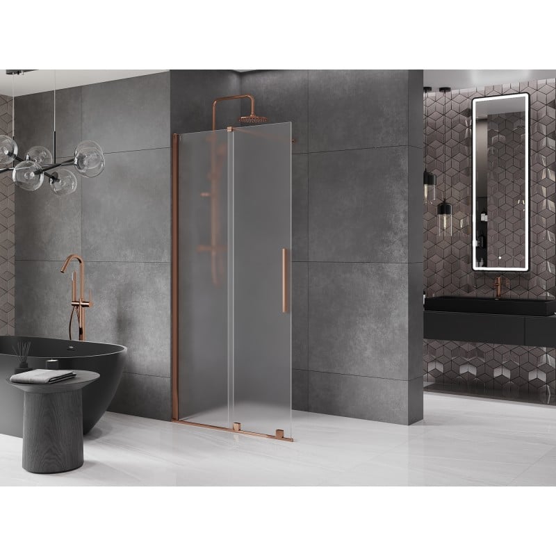 Mexen Velar ścianka prysznicowa rozsuwana Walk-in 110 x 200 cm, szron 8 mm, różowe złoto - 871-110-000-33-60